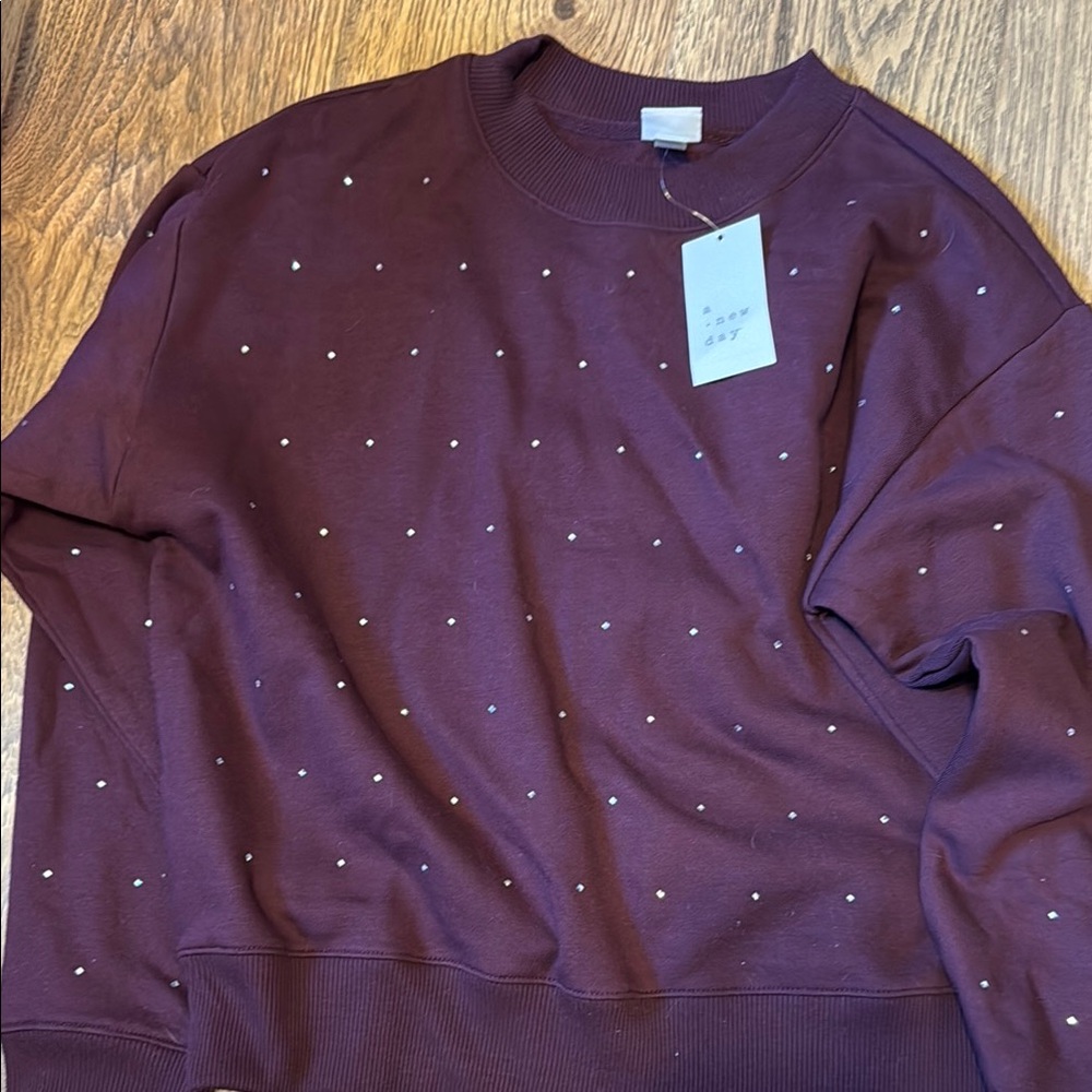 Women’s Burgundy Sweatshirt with Stud Accents from A New Day